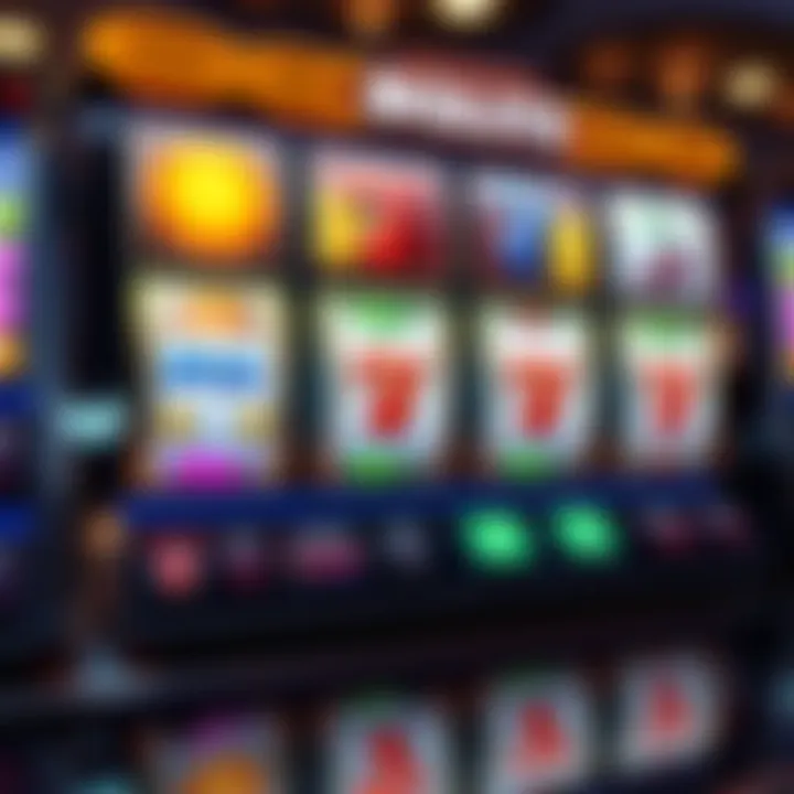 Colorful online pokies interface showing reels with various classic symbols such as fruits and sevens