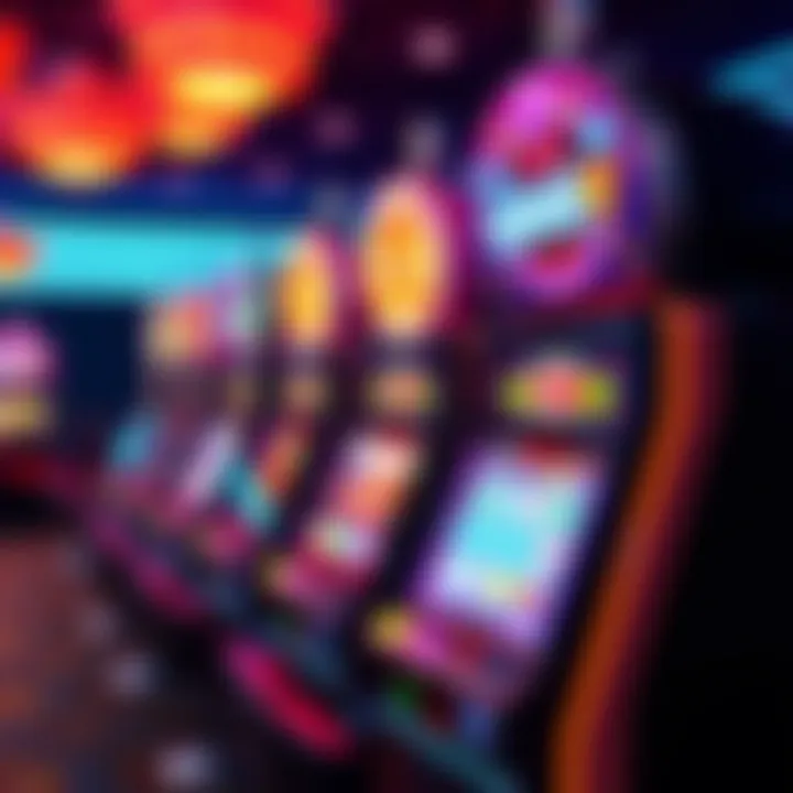 Colorful casino slot machines with vibrant symbols and lights