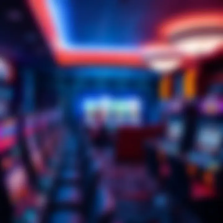 A cozy gaming lounge featuring multiple poker machines with glowing lights and seats